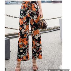 A Bohemian Staple In Full Bloom, A Wide Leg Pant Covered In Bold Florals. Nomadic By Nature Beach And Streets Wide Leg Palazzo Pants Floral Design, Short Lining, Elastic Waist, Summer Pants, 100% Polyester, Stock Photo Only For Style Purpose. Smoke Pets Free Home, Fast Shipping Spring Day Out Printed Wide Leg Pants, Printed Wide Leg Pants For Spring Day Out, Floral Print Summer Pants, Summer Floral Print High-waisted Pants, Printed Ankle-length Wide Leg Pants For Summer, Summer Floral Print Ankle-length Bottoms, Printed Wide Leg Trousers For Summer, Summer Floral Print Ankle-length Pants, Floral Print Ankle-length Summer Bottoms