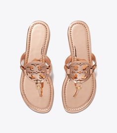 Miller Sandals Tory Burch, Fashion Sandals Flat, Italian Sandals, Tory Burch Miller Sandals, Miller Sandal, Metallic Sandals, Tory Burch Miller, Metallic Pink, Footwear Design Women