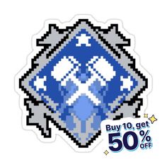 a sticker with an image of a blue and white diamond