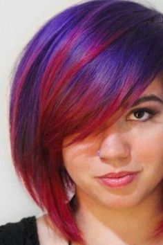 Red Hair With Purple, Purple Roots, Red Hair Band, Hair With Purple, Red Purple Hair, Haircut Ideas Trendy, Royal Blue Hair, Sunset Hair, Hairstyle Ideas Easy