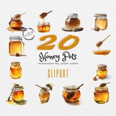 honey pots clipart set for photoshopped and hand painted with watercolors