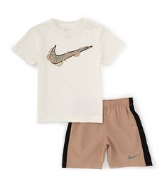 Nike Little Boys 2T-7 Short Sleeve Graphic Paint T-Shirt & Short Set | Dillard's Cotton Sport Sets With Graphic Print, Cotton Graphic Print Sports Sets, Nike Sports Set With Short Sleeves, Nike Short Sleeve Sports Sets, Nike Sports Sets With Short Sleeve, Sporty White Relaxed Fit Set, White Sporty Sets With Relaxed Fit, White Relaxed Fit Sporty Sets, Short Sleeve Cotton Sports Set