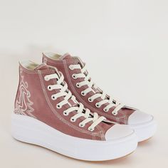 Converse Chuck Taylor All Star Move Hi High Top Western Embroidery Saddle Red Pink / Egret / White Women's Lift Platform Sneakers / Boots A03905c Nwt Brand: Converse Model: Chuck Taylor All Star Move Hi Style Code: A03905c Color: Saddle / Egret / White Gender: Women's Size Guide: Us Women's 8.5 / Uk 6.5 / Eur 39.5 / Cm 25 Next-Level Color A Bold, Angular Platform Brings New Energy To Classic Chucks Without The Bulky Weight. Made With Cotton Canvas And Finished With New Hues, These Platforms Belo Converse Model, Egret White, Chuck Taylor All Star Move, Western Embroidery, Women Platform Sneakers, Women Lifting, Converse Red, New Converse, Platform Sneaker