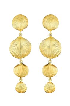 CADAR-Shell Drop Earrings-YELLOW GOLD Gold Outfit, Chain Strap Bag, Gem Earrings, Summer Earrings, Drop Design, Yellow Gold Jewelry, Floral Shoes, Discount Jewelry, Button Earrings