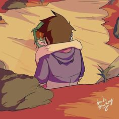 a boy is hugging his friend in the desert