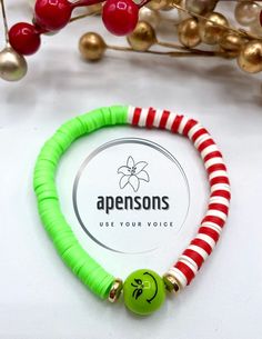 Get in the Christmas spirit with this Grinch bracelet! Make it extra cute by adding the green, red, white & gold disk bracelet to make it more festive! I currently offer bracelet lengths from 4" to 9.5". What I recommend to help you better understand sizing is to measure your wrist and add on .25" and that's the size bracelet that will fit the best. Example: A wrist that measures 6.5" around would order a size 6.75" bracelet. However, if you like your bracelets a little bit loser, I would add on an entire inch. Example: A wrist that measures 6.5" around would order a size 7" bracelet.  These bracelets are made with a stretchy string but it's still important to order the right size so it can slip over your hand easy. I am happy to make custom sizes, switch up colors, wording, whatever you w Green Beaded Bracelet For Holiday, Adjustable Green Beaded Bracelets For Holiday, Adjustable Green Jewelry For Holidays, Adjustable Green Jewelry For Holiday, Green Novelty Bracelets With Round Beads, Adjustable Green Christmas Bracelets, Green Beaded Bracelets For Christmas, Adjustable Green Bracelets For Christmas, Green Beaded Bracelets For Holiday