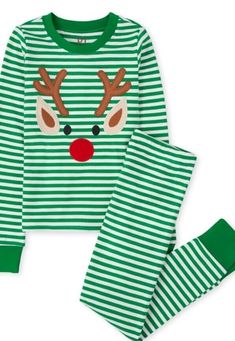 The Childrens Place TCP Unisex sz 15  Reindeer Gymmies Green Striped Holiday Pajamas NWT Boy Girl They'll dream of holiday fun in this pair of reindeer pajamas! 100% ribbed cotton Snug fitting Allover stripes Top features embroidered reindeer face Easy pull-on style bottoms Banded leg cuffs Machine wash; imported Gymmies Collection Due to an eBay technical issue, the shopping cart's combined item shipping feature may not calculate correctly. You can check out without paying first then request an Reindeer Pajamas, Reindeer Face, Matching Christmas Pajamas, Christmas Pajama Set, Striped Pyjamas, Holiday Pajamas, Holiday Baby, Pajama Sets, Christmas Pajamas