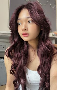 Red Hair Color For Tan Skin, Cherry Cole Hair Color, Deep Berry Hair Color, Asian Hair Dye Ideas Colour, Asian Summer Hair Color, Dark Cherry Pink Hair, Asian Cherry Red Hair, Cherry Cole Hair, Tan Skin Hair Color Ideas Asian