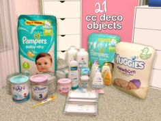 the baby products are displayed on the counter