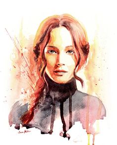 a watercolor painting of a woman with red hair