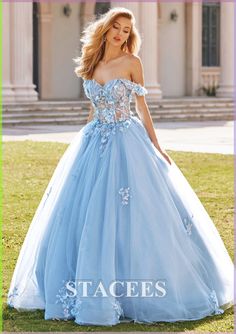 STACEES is professional designer and manufacturer online for made to order Ball Gown Off-the-Shoulder Long-Length Tulle Prom Dress with Appliqued Sequins Petticoat(S7866P), more new style, your best CHOICE. Ball Princess Dress, Ball Gown Homecoming Dresses, Baby Blue Prom Dress Cinderella, Ballgown Prom Dress Corset, Cute Ball Gowns, Cinderella Themed Prom Dress, Grad Dresses High School Long, Prom Dresses Princess Style Ball Gown, Dream Dress Princesses