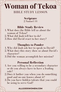 the woman of tekaa bible study lesson with answers for each student to use