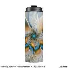 an abstract fracta art design on a stainless steel tumbler