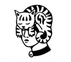 two black and white images with cats on them, one in the shape of a woman's head