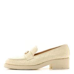 CHANEL Calfskin Stitched CC Loafers 39 Ivory Luxury Cream Loafers For Women, Chanel White Loafers, Luxury Fitted White Loafers, Elegant Cream Slip-on Loafers, Luxury White Slip-on Loafers, Cc Logo, Calf Skin, Loafers, Chanel