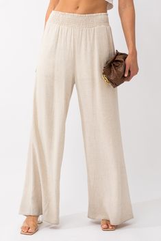 Take yourself to the beach in comfort and style with our Take me to the beach pants! These linen pants are lined for a cozy fit, and feature an elastic waistband and pockets for convenience. Look great and feel fabulous while soaking in the sun's rays! Chic Summer Pull-on Style Pants, Relaxed Summer Bottoms With Pull-on Style, Lightweight Summer Bottoms For Vacation, Lightweight Bottoms For Spring Vacation, Lightweight Bottoms For Beach Season Vacation, Solid Relaxed Fit Pants For Vacation, Summer Lightweight Beach Bottoms, Casual Wide-leg Beach Pants, Lightweight Summer Beach Bottoms