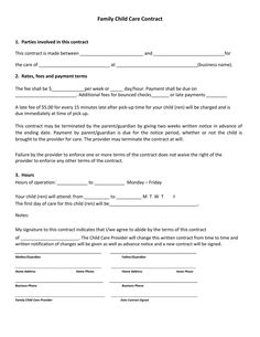 a child's care contract form with the words family child care contact on it