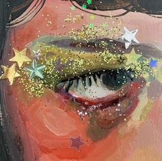 a painting of a woman's face with stars all over it