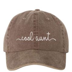 Details Show your aunt some love with this cool aunt baseball hat. Or are you the cool aunt then rock this washed cap with the perfect message and is a wardrobe need. Size + Fit - Unisex washed dad hat embroidered with Cool Aunt- Adjustable, strap with antique buckle for custom fit- Low profile, unstructured, 6-panel- Head circumference: 20 ½” - 21 ⅝” Content + Care - 100% Cotton- Hand wash cold- Embroidered in sunny Los Angeles, California with love Shipping & Returns - We ship next day Mon Aunt Vibes, The Cool Aunt, Wash Baseball Cap, Cool Aunt, How To Wash Hats, Aunt Life, Usa Patriotic, Embroidered Baseball, Embroidered Hats