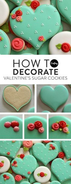 how to decorate valentine's sugar cookies with icing and flowers on them for the holidays