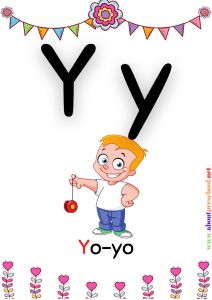 the letter y is for yo - yo with an image of a boy holding a ball