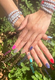 Taylor Swift Albums Nails, Eras Manicure, Taylor Swift Eras Nails French Tip, Debut Nails Taylor Swift, Taylor Swift Nails Albums, Taylor Swift Manicure, Taylor Swift Debut Nails, Taylor Swift Album Colors, Taylor Swift Era Nails