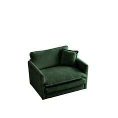 a green chair sitting on top of a white floor