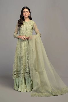 Organza Green Frock Churidar Pakistani Party Dresses