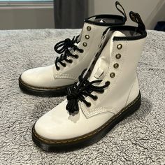 Dr. Martens Zavala White Leather Lace Up Boots Size 7 Women's Boots Are Brand New Without Box Or Tags. Never Ever Worn And In Mint Condition. White Leather Martin Boots With Round Toe, White Leather Combat Boots With Round Toe, Spring Boots With Lacing And Round Toe, White Lace-up Leather Martin Boots, White Lace-up Winter Boots, White Lace-up Boots For Winter, White Leather Closed Toe Martin Boots, White Leather Combat Boots, White Ankle Boots With Laces