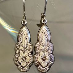 Sterling Silver Plated Brass Art Deco style Earrings with lever back ear wires. Lightweight everyday earrings that are 1 1/2 inches long. The second  to last picture is of the backside of the earrings. All orders come in a gift box or a little gift bag.