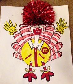 a drawing of a cartoon turkey with red pom - poms