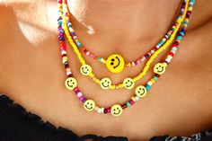 Yellow smiley necklace: adjustable from 16.0 to 18.5 inches Single smiley choker: adjustable from 13.0 to 17.5 inches Rainbow multi-smiley necklace: adjustable from 21.0 to 23.0 inches, for any longer lengths you may write your preferred length in the order note x Beaded Smiley Face, Rainbow Smiley Face, Smiley Necklace, Preppy Necklaces, Smiley Face Necklace, Yellow Smiley Face, Face Necklace, Rainbow Necklace, Necklace Beaded