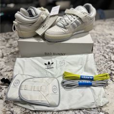 Adidas X Bad Bunny Forum Buckle In White 100% Authentic Brand New, Never Tried On Excellent Condition All Original Parts And Pieces Included Us Men 7.5 / Us Women 8.5 Zapatillas Bad Bunny, Adidas X, Dior Shoes, Bad Bunny, Us Man, White Adidas, Adidas Shoes, Adidas Women, Womens Shoes Sneakers