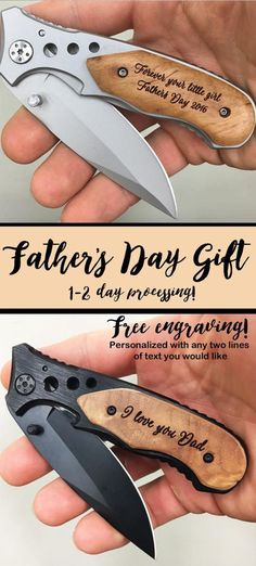 two different types of knifes are shown in the same image, one is for father's day gift