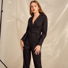 Beautiful Black Jumpsuit With Belt. Just Ordered This And It Came In Too Big For Me But It Is The Perfect Black Jumpsuit! Button Front Details Make This The Perfect Night Outfit. Chic Pantsuit With Suit Collar For Night Out, Chic Button-up Jumpsuits And Rompers For Work, Elegant Buttoned Jumpsuits And Rompers For Party, Black Button-up Jumpsuit For Work, Chic Fitted Belted Suit, Chic Belted Fitted Suit, Fitted Pantsuit With Button Closure For Party, Black Fitted Button-up Jumpsuits And Rompers, Chic Black Suit