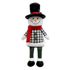 a snowman ornament with a hat and scarf