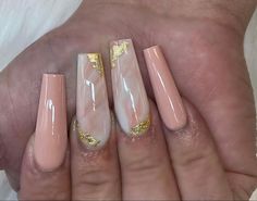 Peach Acrylic Nails Coffin, Peach Marble Nails, Pink And Gold Nails Acrylic, Light Pink And Gold Nails, Baddie Nails Pink, Peach Ombre Nails, Peach Nails With Designs, Peach Acrylic Nails, Marble Acrylic Nails