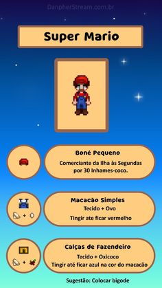 the menu for super mario is shown in this screenshot