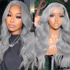 Olivia Mark - Luxurious Gray Wavy Curly Synthetic Wig with Lace Front Curled Wig, Gray Highlights, Silver Wigs, Grey Highlights, Goth Hair, Grey Wig, Curly Wig, Human Hair Wig, Synthetic Wig