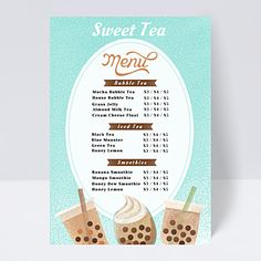 a menu card with two drinks and the words sweet tea on it's side