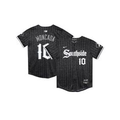 Let your young fan show off their die-hard Chicago White Sox fandom with this Yoan Moncada City Connect Limited Player Jersey. It features Gothic graphics that perfectly honor the history of your team, while sending a shout out to the Southside. This jersey is constructed with stretch mesh fabric and Dri-FIT ADV technology to give them an authentic and lightweight feel.Let your young fan show off their die-hard Chicago White Sox fandom with this Yoan Moncada City Connect Limited Player Jersey. I Fan Apparel Black Baseball Jersey, Black Baseball Jersey For Fan Gear, Black Fan Apparel Baseball Jersey, Black Baseball Jersey For Fan Merchandise With Team Spirit, Black Baseball Jersey For Fan Merchandise, Black Baseball Jersey For Fans, Black Baseball Jersey Team Name Fan Merchandise, Black Baseball Jersey With Team Name For Fans, Black Baseball Jersey For Fan Merchandise With Team Name