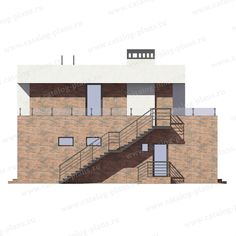 an architectural drawing of a brick building with stairs