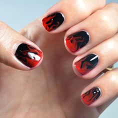 Red Flame Nails Short, Red And Black Nails Men, Guy Nails, Opi Black, Flame Nails, Red Ombre Nails, Flame Nail Art, Minimal Nails Art