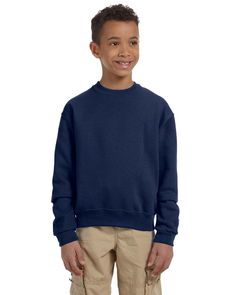 Youth 8 oz. NuBlend® Fleece Crew - J NAVY - S | Jerzees Youth NuBlend Crewneck Sweatshirt in Navy Blue Size Small R Blank Hoodies, Kids Clothes Boys, Boys Hoodies, Kids Sweatshirt, Deep Purple, Pullover Sweatshirt, Boy's Clothing, Density, Mens Sweatshirts