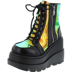 Cape Robbin Radio Black Womens Boots 10 New Punk Style High-top Synthetic Boots, Black Punk Style Synthetic Platform Boots, Black High-top Wedge Boots With Chunky Platform, Black High-top Platform Moto Boots, Black Platform Moto Boots For Spring, Black Platform High-top Boots, Green Synthetic Platform Boots, Green Platform Boots In Synthetic Material, Green Platform Boots With Synthetic Material