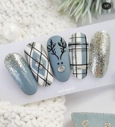 Nagel Stamping, Blue Christmas Nails, Manicure Gel