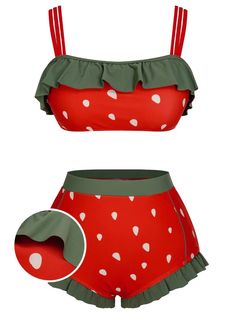 [Pre-Sale] Red 1950s Strawberry Ruffle Strap Swimsuit | Retro Stage Cute Bathing Suits For Kids 10-12 Strawberry, Long Bathing Suits, Cute Red Swimsuit, Summer Bathing Suits Bikinis, Halloween Swimsuit, Strawberry Bathing Suit, Cute Swimming Suits, Strawberry Swimsuit, 50s Swimwear