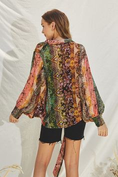 Front tie long cuff sleeve paisley print top. NOTE: If your size is not available, please register your email in EMAIL ME WHEN AVAILABLE link. Me When, Cuff Sleeves, Print Top, Paisley Print, Print Tops, Not Available, Shirts Tops, Paisley, Cuff