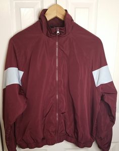 Forever 21 Women's Maroon Gray Striped Polyester Windbreaker Jacket. Good Condition. Some markings. (See Photos). Forever 21 Sporty Long Sleeve Outerwear, Windbreaker Jacket, Grey Stripes, Puma Jacket, Nike Jacket, Forever 21, Athletic Jacket, Grey