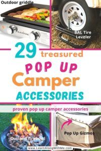 an advertisement for the pop up camper accessories catalog, with images of grills and hot dogs